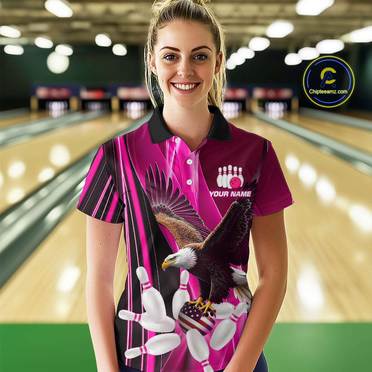Custom Pink Eagle Bowling Shirt for Men Women Team Bowling Polo Shirts & 1/4 Zip MBL95