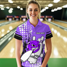 Load image into Gallery viewer, Personalized Purple Funny Crazy Bowling Shirt for Women Polo &amp; Quarter-Zip Bowling Jersey with Team HNT03