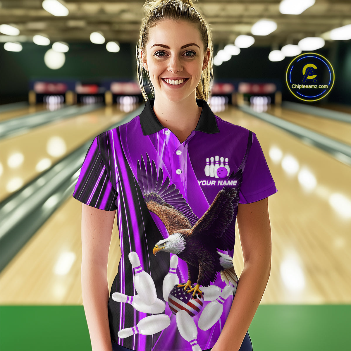 Custom Purple Eagle Bowling Shirt for Men Women Team Bowling Polo Shirts & 1/4 Zip MBL95