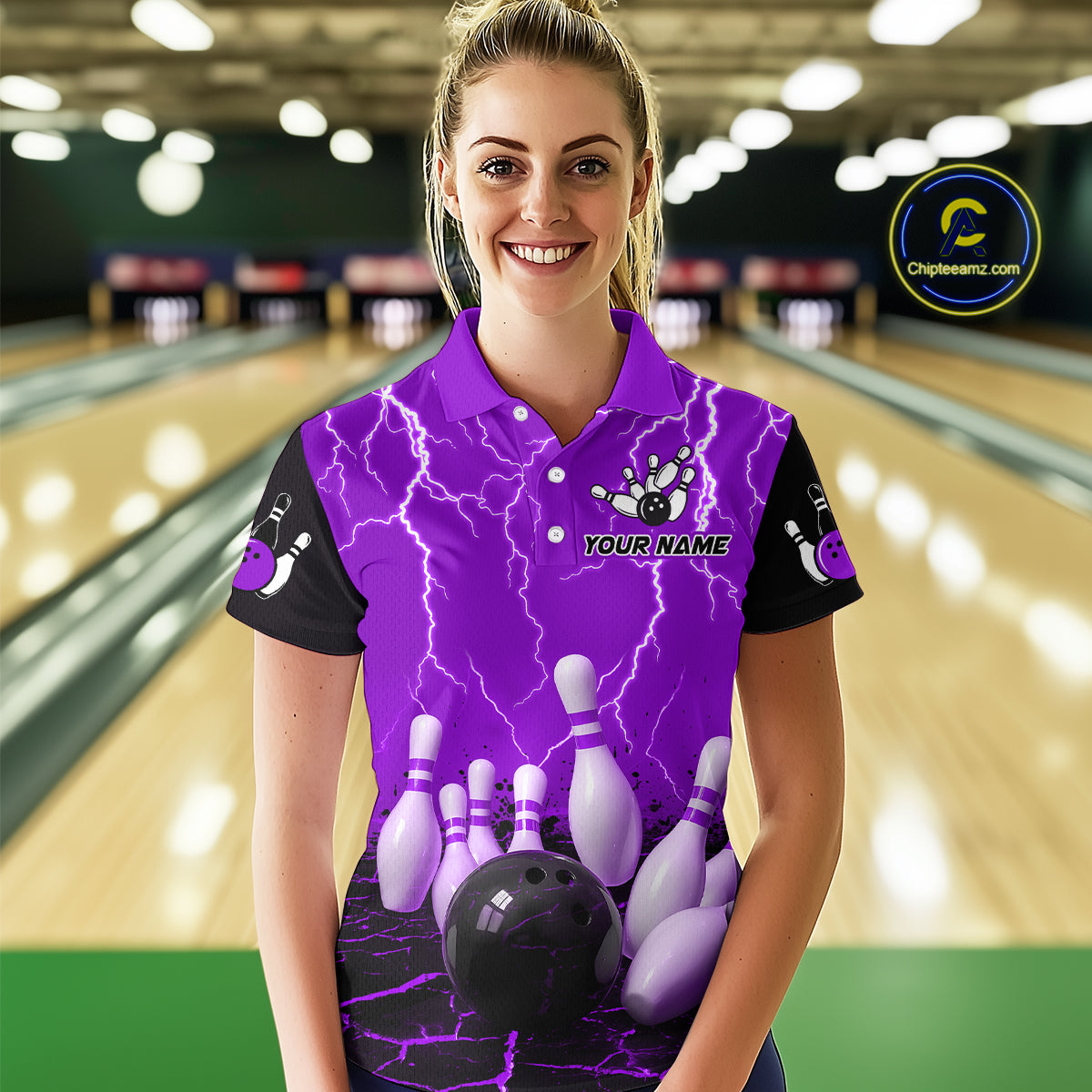 Purple Thunder Lightning & Lava Bowling Shirt for Men Women Team Bowling Jersey MBL92
