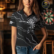 Load image into Gallery viewer, Custom Women's Dart Shirt – Black &amp; White Lightning Cobra Design – Personalized Dart Team Jersey TDM3882