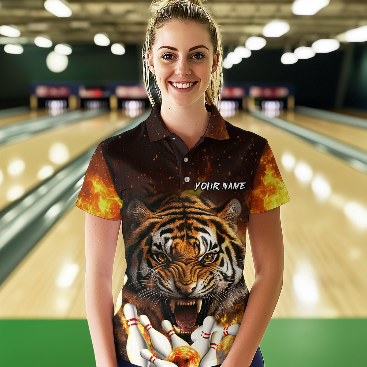 Flames Bowling Shirts Tiger Bowling Jersey Quarter-Zip Bowling Team League QZT634