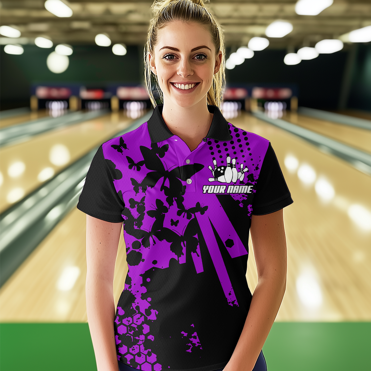 Custom Purple Butterflies Bowling Shirts for Men Women Bowling Jersey Team Name MBL79
