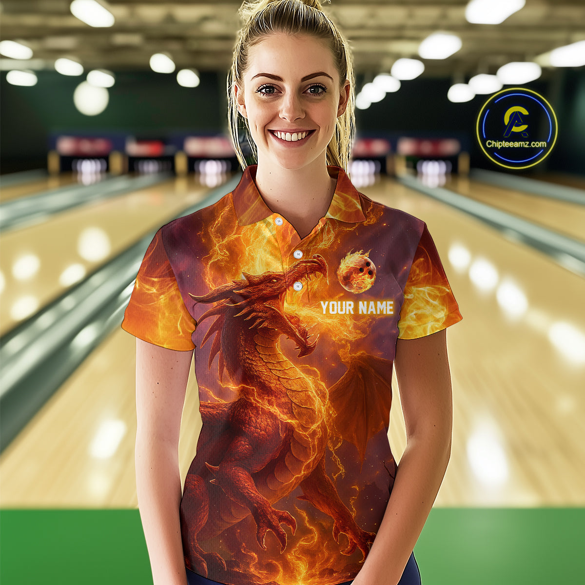 Custom Dragon Bowling Shirt for Men Women Bowling Jersey Flaming Bowling Shirt MBL94