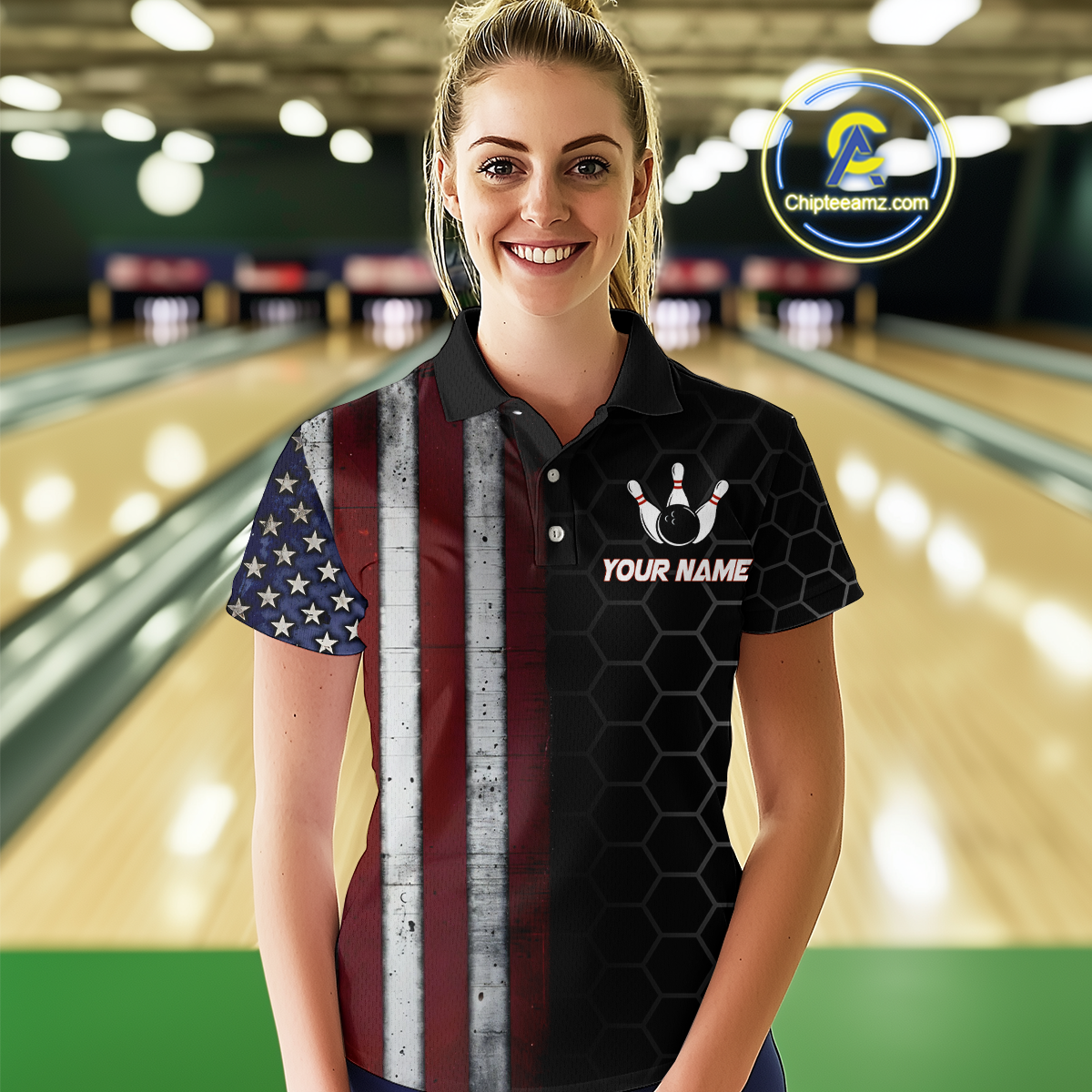 Custom American Bowling Polo Shirt Patriotic Bowling Jersey for Men Women QZT683