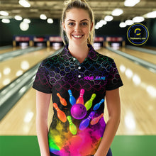 Load image into Gallery viewer, Colorful Bowling Custom Women Bowling Shirt Polo &amp; Quarter-Zip Bowling Team Jerseys HNT73