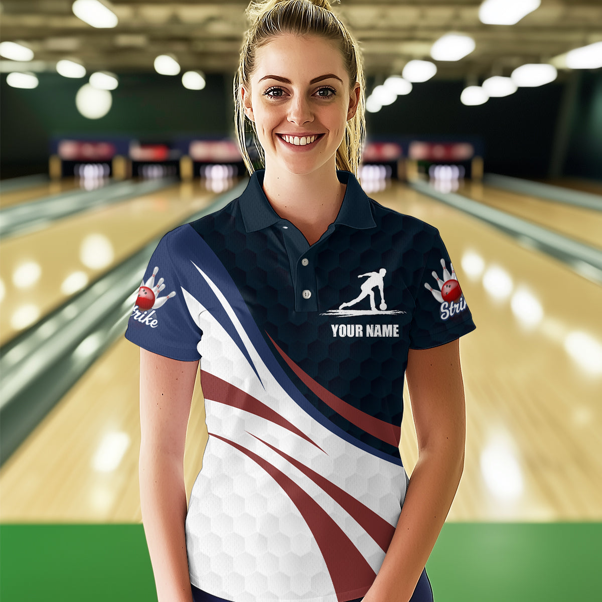 Personalized Red Blue & White Bowling Shirt Patriotic Polo Bowling Jersey for Men & Women QZT677