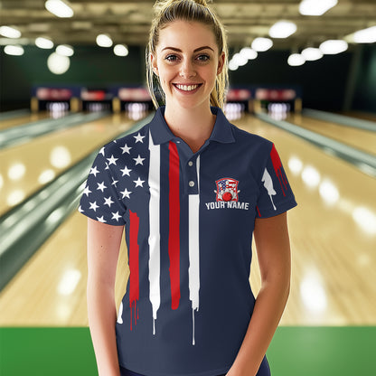 American Flag Bowling Shirt Patriotic Bowling Jersey for Men Women Bowling Polo&1/4 Zip MBL25