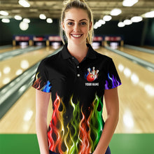 Load image into Gallery viewer, Rainbow Flame Bowling Jersey For Women Personalized Bowling Team Shirts Bowling Polo Shirt BDT324