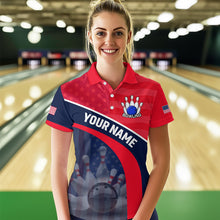 Load image into Gallery viewer, Personalized US Flag Bowling Jersey for Women Bowling Gifts Bowling Team Jersey with Name Polo &amp; 1/4 Zip HNT28