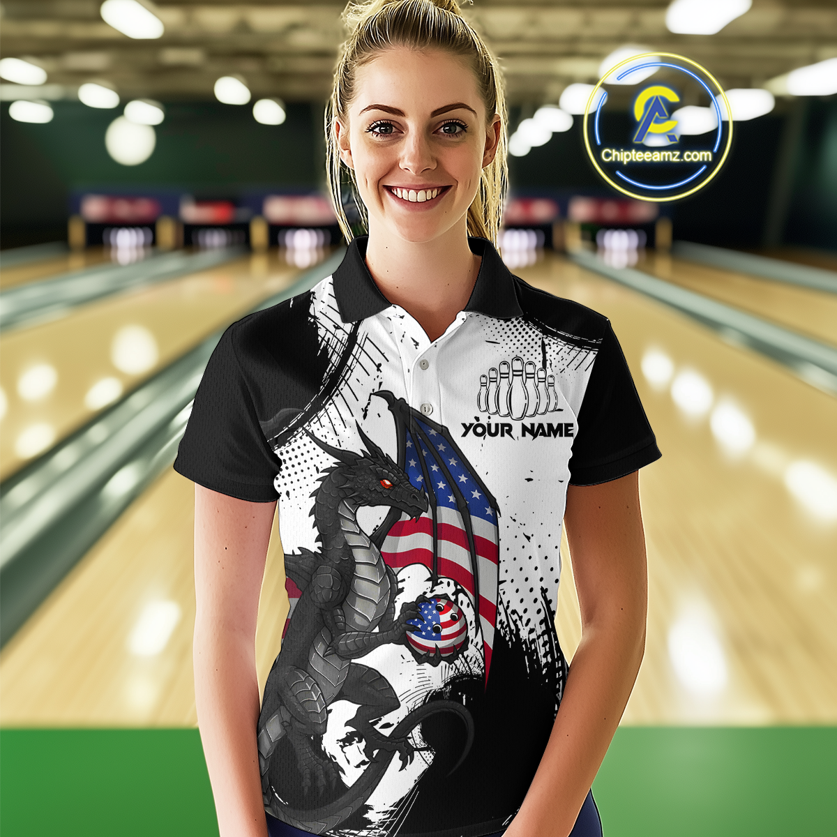 Black & White Polo Bowling Team Jersey Custom American Dragon Bowling Shirt for Men Women QZT687