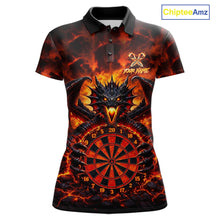 Load image into Gallery viewer, Fire Flame Dragon Black &amp; Red Dartboard Dart Polo Shirts For Women Custom Dart Team Shirts NYN2673