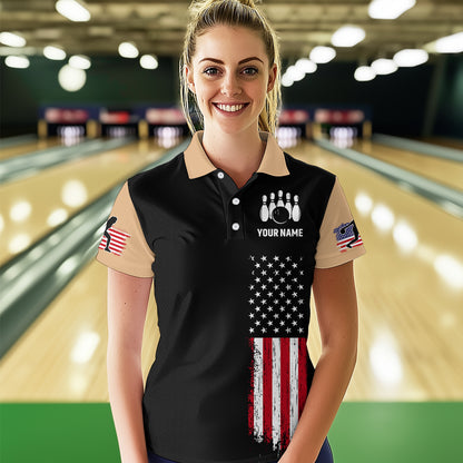 American Flag Brown Bowling Shirts for Men Women Team Bowling Jersey Polo & 1/4 Zip MBL17