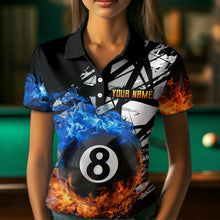 Load image into Gallery viewer, Custom Flame 8 Ball Billiard Shirts for Women Billiard Team Jerseys Polo &amp; 1/4 Zip Shirts NNT46