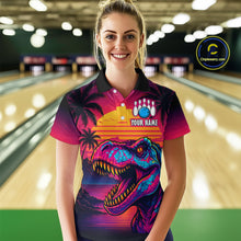 Load image into Gallery viewer, Custom Neon Dinosaur Bowling Women Bowling Shirt Polo &amp; Quarter-Zip Bowling Team Jerseys HNT78