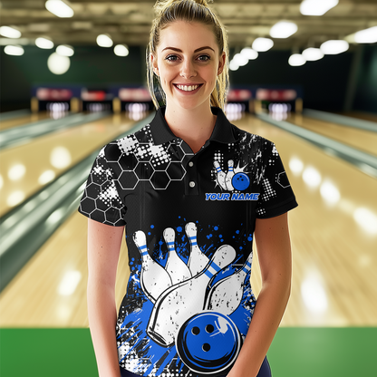 Blue Watercolor Bowling Shirts Men Women Team Custom Bowling Polo & 1/4 Zip Shirt MBL60