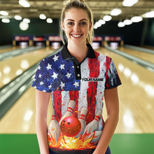 Load image into Gallery viewer, Fire American Flag Bowling Shirt Patriotic Bowling Jersey Men Women Team Polo&amp;1/4 Zip MBL65