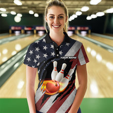 Load image into Gallery viewer, American Flag Bowling Shirt Fire Patriotic Bowling Shirts for Men Women Bowling Jersey MBL19