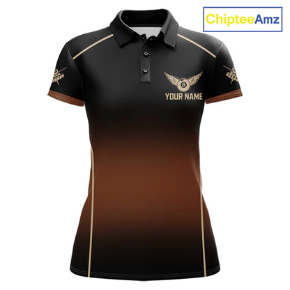 Black And Brown 8 Ball Pool Women Billiard Polo & 1/4-Zip Shirt Custom Billiard Balls Jerseys NYN2442