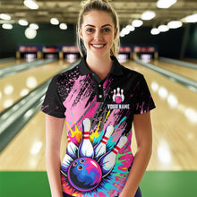 Load image into Gallery viewer, Custom Pink Bowling Shirt for Women Men Bowling Water Color Bowling Polo &amp; 1/4 Zip Shirts MBL37
