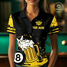 Load image into Gallery viewer, Custom Black and Yellow 8 Ball Beer Billiard Shirts for Women, Billiard Team Polo &amp; 1/4 Zip Shirts NNT68