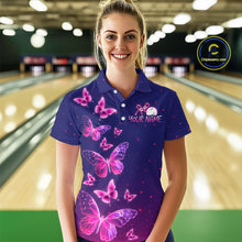 Load image into Gallery viewer, Purple Butterflies Bowling Shirts for Women Men Team Custom Bowling Jerseys MBL135