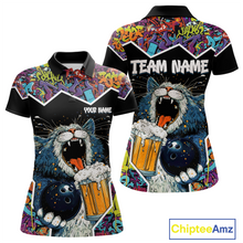Load image into Gallery viewer, Custom Funny Cat Beer Bowling Jersey for Women Polo &amp; 1/4 Zip Bowling Team Shirts HNT146