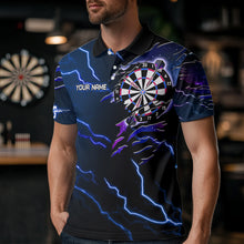 Load image into Gallery viewer, Personalized Thunder Lightning Eagle Blue Darts Shirt Polo &amp; Quarter Zip For Men Dart Team Jersey TDM3580