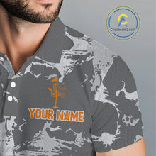 Load image into Gallery viewer, Gray Camo Orange Disc Golf basket Mens Disc golf polo shirts Custom team disc golf jerseys NQS9975