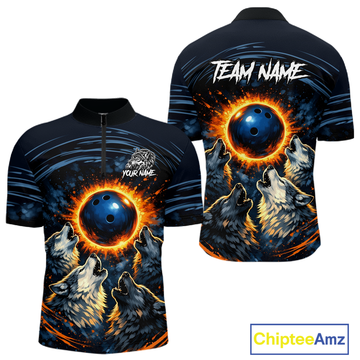 Wolf Bowling Jersey for Men Polo & 1/4 Zip Custom Wolf Bowling Team Shirts Bowling League HNT205
