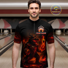 Load image into Gallery viewer, Personalized Red Flame Crocodile Bowling Team Shirt for Men Polo &amp; Quarter-Zip Bowling Outfit QZT742