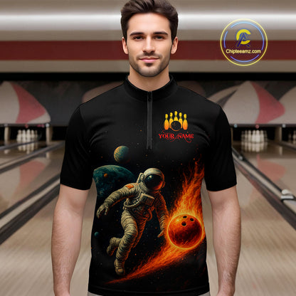 Astronaut Bowling Shirts for Women Men Team Custom Galaxy Bowling Polo and 1/4 Zip MBL171