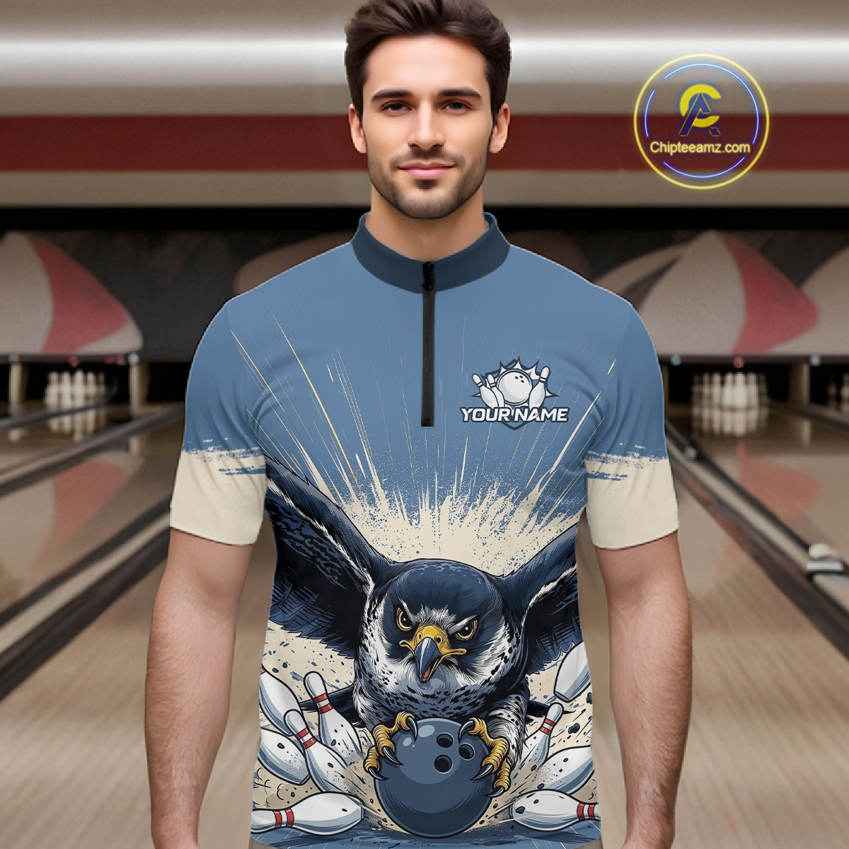 Custom Funny Falcon Bowling Jersey for Men Unisex Bowling Shirts for Team Polo & 1/4 Zip HNT244