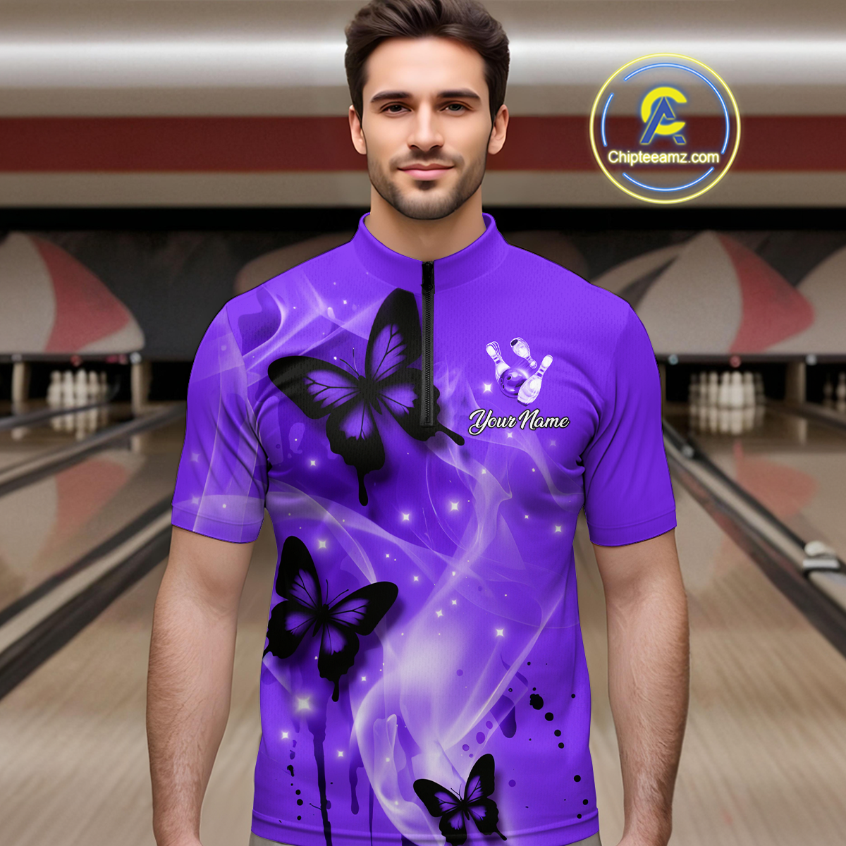 Custom Purple Butterflies Bowling Shirts for Men Women Team MBL120