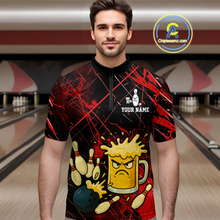 Load image into Gallery viewer, Custom Red Funny Beer Bowling Shirt Team Bowling League Jersey for Men Bowling Outfit QZT767