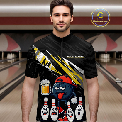 Custom Yellow Beer Bowling Jersey for Men Bowling Team Shirts Bowling Uniform Polo & 1/4 Zip HNT133
