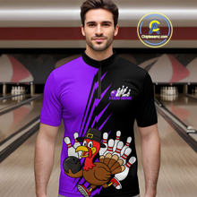 Load image into Gallery viewer, Purple Turkey Bowling Shirts for Women Men Team Custom Bowling Jerseys Thanksgiving MBL180