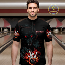 Load image into Gallery viewer, Custom Flame Wolf  Bowling Jersey for Men Bowling Uniform Polo &amp; 1/4 Zip Bowling Team Shirts HNT144
