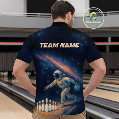 Astronaut Bowling Shirts for Women Men Team Bowling Jerseys Galaxy Bowl Polo 1/4 Zip MBL167