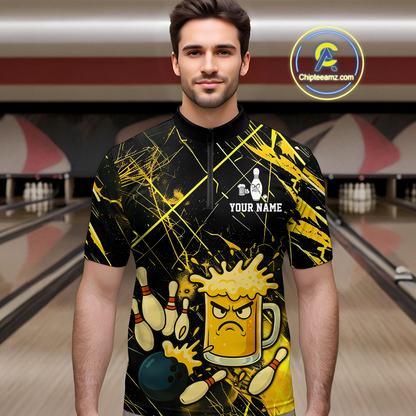 Custom Yellow Funny Beer Bowling Shirt Team Bowling League Jersey for Men Bowling Outfit QZT767