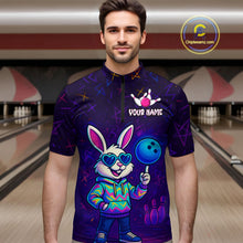Load image into Gallery viewer, Custom Neon Funny Bunny Bowling Team Shirt Polo &amp; 1/4 Zip Bowling Jersey for Men QZT789