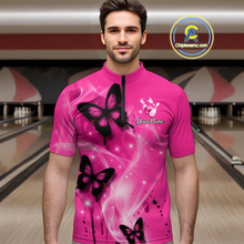 Load image into Gallery viewer, Custom Pink Butterflies Bowling Shirts for Men Women Team MBL120
