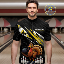 Load image into Gallery viewer, Custom Yellow Funny Turkey Bowling Jersey for Men Thanksgiving Bowling Shirts Polo &amp; 1/4 Zip HNT117