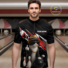 Load image into Gallery viewer, Custom Red Funny Cat Bowling Jersey for Men Bowling Shirt Polo &amp; 1/4 Zip Bowling Team Shirts HNT136