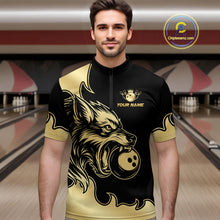 Load image into Gallery viewer, Gold Wolf Bowling Shirts for Team Women Men Custom Wolf Bowling Polo &amp; Quarter Zip MBL194