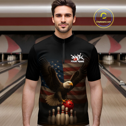 Custom Custom American Eagle Bowling Shirt for Men Polo & Quarter-Zip Bowling Jersey Bowling Outfit QZT779