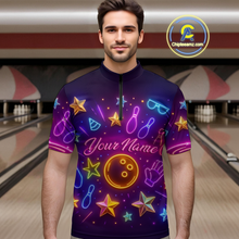 Load image into Gallery viewer, Custom Neon Bowling Shirt Polo &amp; Quarter-Zip Shirts for Men Gift Bowling Jersey League QZT744