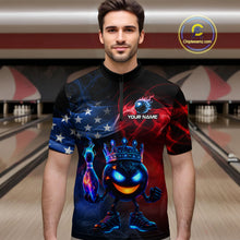 Load image into Gallery viewer, Custom American Flag Bowling Shirt Hero Bowling Ball Pin Polo &amp; 1/4 Zip Bowling Jersey for Men QZT800