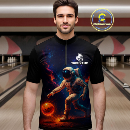 Custom Astronaut Bowling Shirts for Women Men Team Galaxy Bowling Polo and 1/4 Zip MBL170