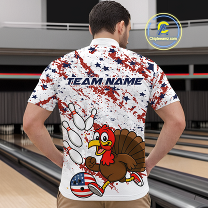 American Funny Turkey Bowling Team Shirt for Men Custom Bowling Jersey Polo Thanksgiving Bowling Outfit QZT775